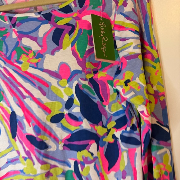 Lilly Pulitzer Marlowe Dress Havin A Blast 3/4 Sleeve Blue Pink Tropical Size M - Picture 6 of 7